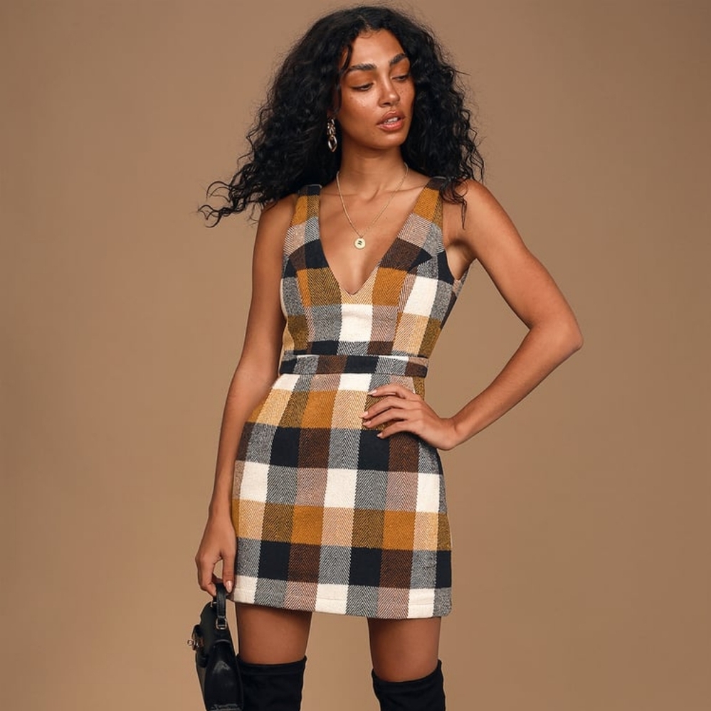 Lulu's Forever Classic Orange Multi Plaid Sleeveless Mini Dress